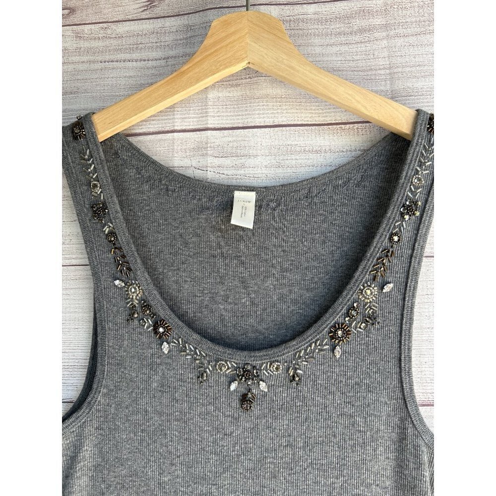J. Crew Gray Sequin Trim Ribbed Tank Top Size Large - Picture 3 of 10